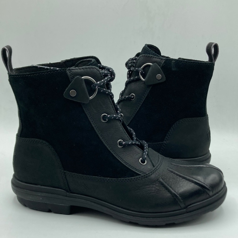 UGG Women's Hapsburg Duck Black Leather Waterproof Ankle Boots